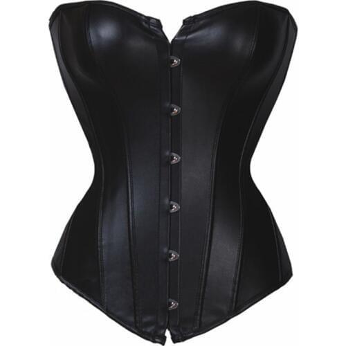 Plus Size S-6XL Women Strapless Corselet Corset Faux Leather Overbust Bustier Top Shaper