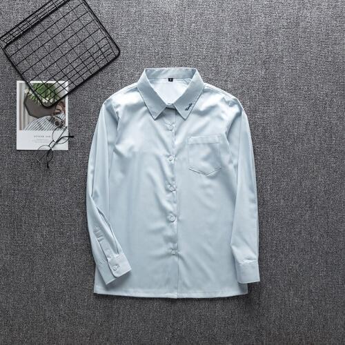 Women Cotton Japanese Student Girls School Dress Jk Uniform Top High School Uniforms Long Sleeve Gray Blue Shirt Work Uniform