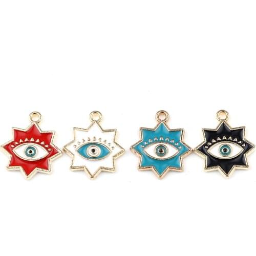 10 PCs Enamel Polygon Evil Eye Charms Zinc Based Alloy Religious Pendants Gold Color For DIY Earring Charm Jewelry 19x 16mm
