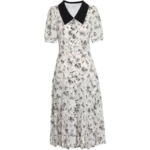 2021 Summer Sweet Elegant Dress Women Short Sleeve Floral Printed Dress Office Lady Beach One Piece Dress Korean Casual