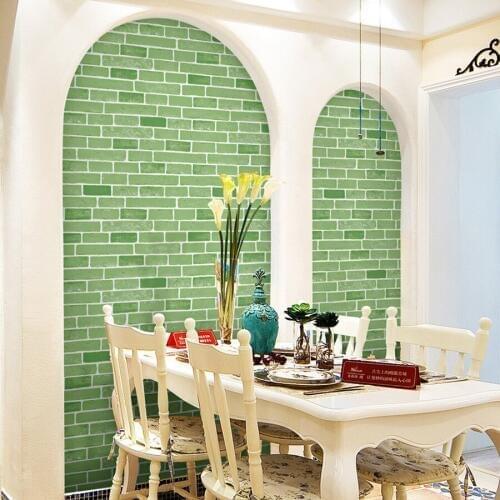 Beibehang Retro style brick culture stone pet toys childrens clothing store bar KTV living room fruit shop green non-woven wall