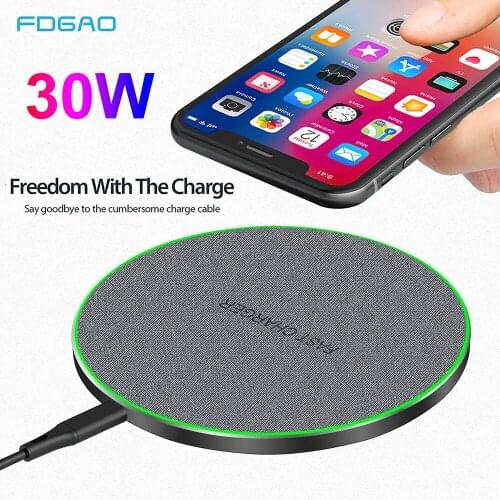 FDGAO 30W Qi Wireless Charger For iPhone 12 11 XS X XR 8 Airpods Pro Induction USB Type C Fast Charging Pad for Samsung S21 S20