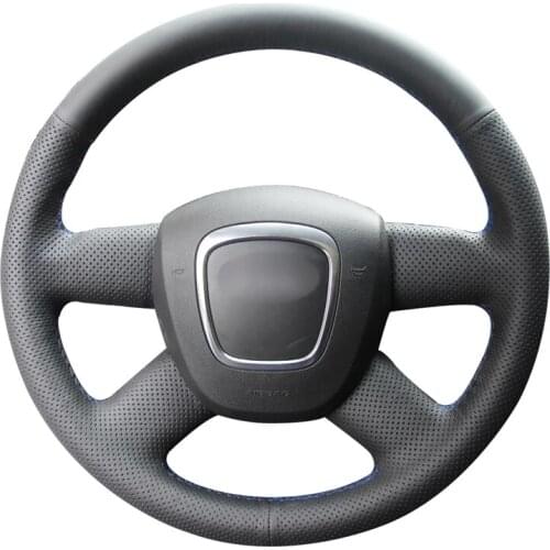 Black Artificial Leather Hand-stitched Car Steering Wheel Cover for Audi A3 8P Sportback A4 B8 A4 B7 A6 C6 4-Spokes 2004-2012