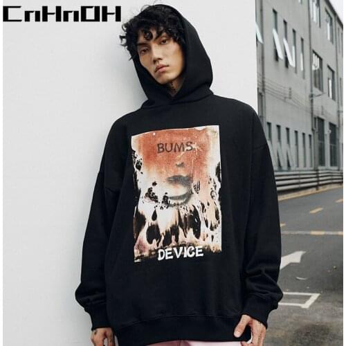 CnHnOH New Arrival Graffiti Letter Print Velvet Abstract Printed Casual Plus Velvet Loose Hooded Mens 9853