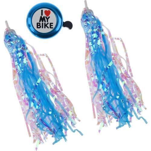 Children Bicycle Tricycle Streamers Kids Bike Handlebar Grips Tassels with Bell Blue