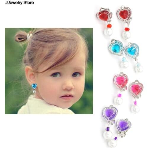 New 1 pair cute Children Crystal Jewelry Baby Girl Earrings Kids Ear Clip no Piercing Earrings Imitation Pearl Earrings Jewelry