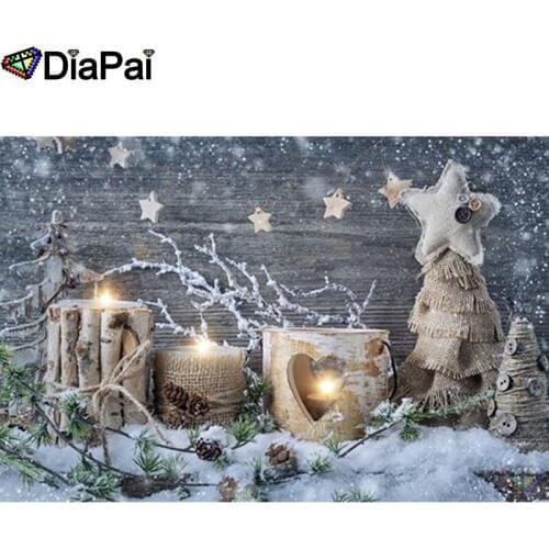 DIAPAI Diamond Painting 5D DIY 100% Full Square/Round Drill "Candle snow scenery"Diamond Embroidery Cross Stitch 3D Decor A25060