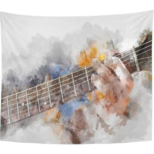 Guitar Abstract Guitarist in The Foreground Watercolor Paint Man Home Decor Tapestry Wall Hanging for Living Room Bedroom Dorm