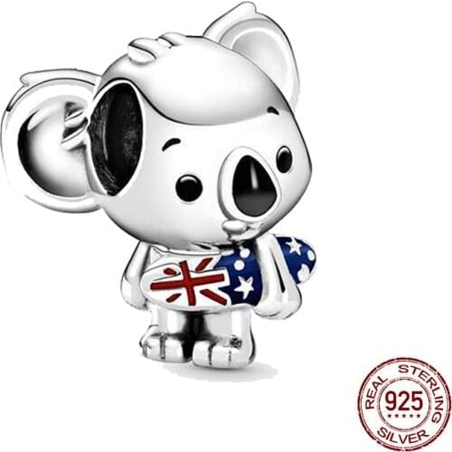 Hot Sale 925 Sterling Silver Australia Surfing Koala Charm Beads Fit Original Pandora Bracelets Brand Jewelry Making Gift