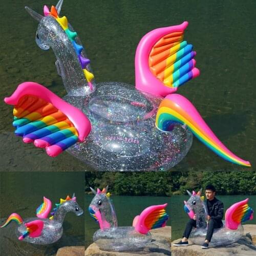 INS Crystal Glitter Inflatable Flamingo Swan Unicorn Float Adults Pool Party Toys Giant Ride-On Air Mattress Swimming Ring boia