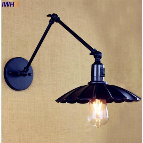 IWHD Black Long Arm Wall Light Fixtures Bedroom Switch Loft Retro Vintage Wall Lamp Edison Sconce Lampara Pared Industrial