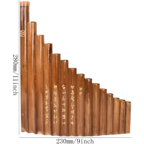 Handmade Left Hand Pan Flute 15 Pipes G Tone Panpipes Folk Wind Instrument with Cleaning Tool for Beginner Brown