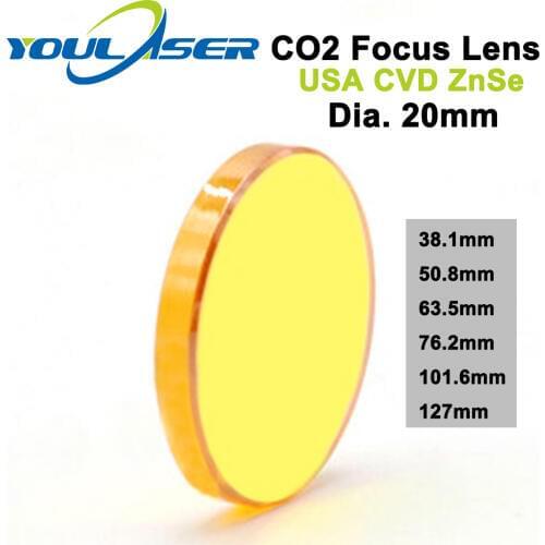 USA CVD ZnSe Laser Focus Lens Co2 laser Lens Dia 20mm FL 38.1 50.8 63.5 76.2 127 101.6mm for CO2 Laser Engraving Cutting Machine