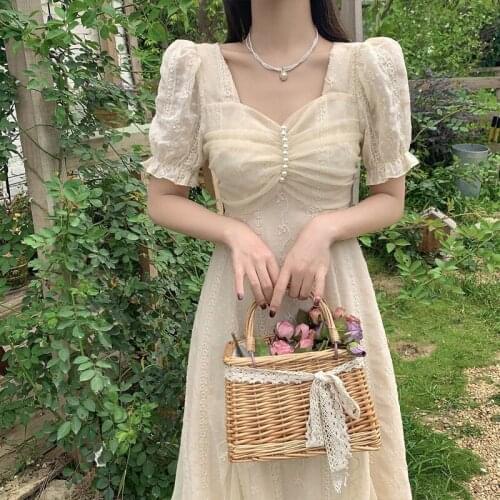 Summer Fairy Wedding Dress Sexy Women French Style Clothing Party Chic Vintage Girl Sweet Puff Short Sleeve Graduation Teenagers