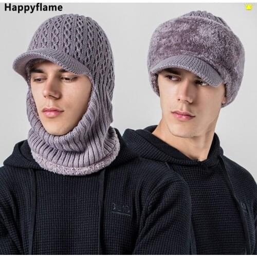 Hot Sale Balaclava Winter Hat Women Mens Skullies Wool Knitted Beanies Fashion Ninja Mask Warm Plush Pocket Hat Unisex Snow Cap