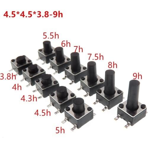100pcs/lot mini switches 4.5x4.5*3.8-9mm Panel PCB Momentary Tactile Tact Switch Micro Push Button Switch SMT 4pin