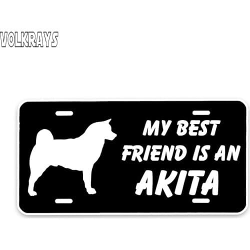 Volkrays Fashion Car Sticker My Best Friend Is A Akita Dog Accessories Reflective Waterproof Cover Scratches PVC Decal,6cm*14cm