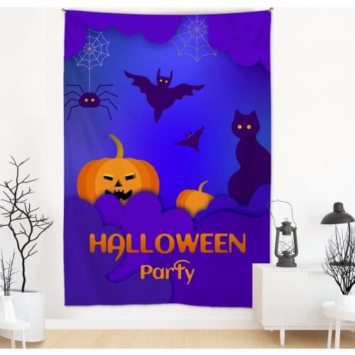 Halloween Theme Tapestry Ghost Around the Castle Orange Pumpkin Print Tapestry Wall Hanging Bedroom Dorm Living Room Home Decor