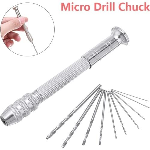 10Pcs New Twist Drill Bit 0.8-3.0mm + 1PC Silver Mini Micro Hand Drill Craft DIY Tools For PCB Crafts Jewelry Watch Making