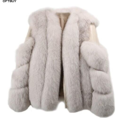 OFTBUY 2021 winter jacket women parka real fox fur coat natural sheepskin Genuine Leather bomber jacket short korean streetwear