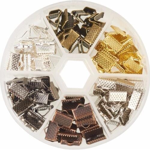 About 120Pcs/Box 6 Colors Iron Ribbon Ends for Jewelry Craft Supplies 10x7x5mm Jewelry Making Findings