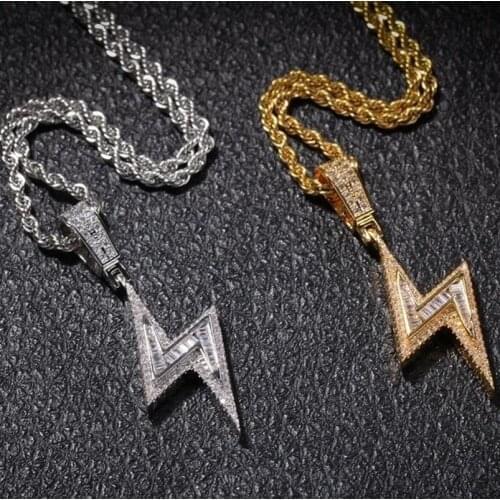 Silvercolour Ice Bolt Necklace Fashion CZ Pendant Lighting Pendant Jewelry Men Fashion Pendant