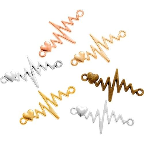 10pcs Wholesale 6 Color Heartbeat Connector Charms Alloy Metal Pendants For Handmade Jewelry Accessories Making