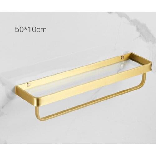 Tiqiu Bathroom Shelf Bath Shower Shelf with Towel Bar Brushed Gold Glass Shelf 30-50CM Aluminum Kitchen Storage holder