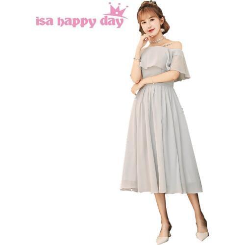 Robe de soiree sexy short elegant new grey chiffon ladies off shoulder prom dresses dress 2020 vestido de festa gowns W4319