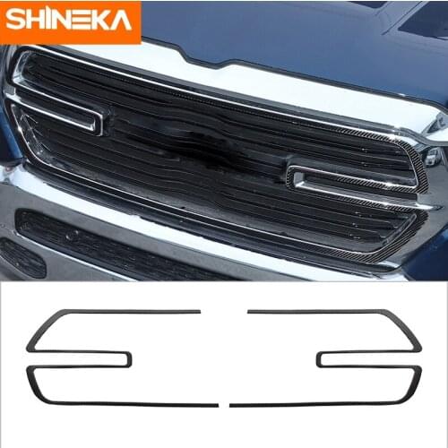 SHINEKA Carbon Fiber Car Front Hood Grille Decoration Strip Trim Stickers For Dodge RAM 1500 2018 2019 2020 2021 Accessories