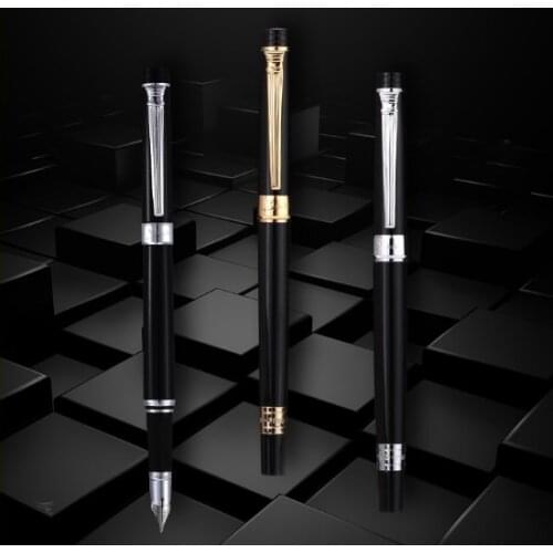 Pimio 917 school pen Luxury Black and Gold Clip 0.7mm Metal Iridium Nib Fountain Pen with Gift Box Inking Pens Free Shipping