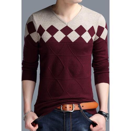 Computer Knitted Argyle V-neck Full Pullovers Sweaters Man Casual Wear Autumn Winter Fashion Mens Sweaters Male Asia Size 4XL