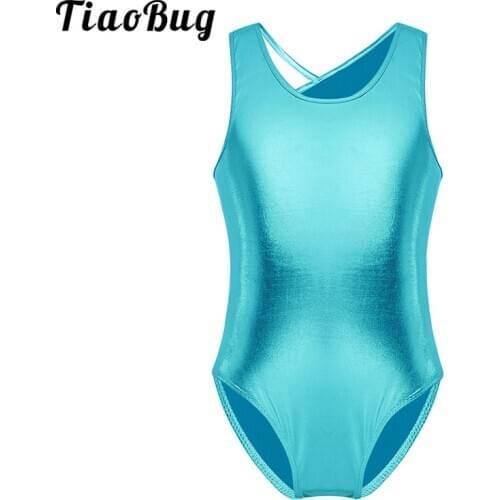 TiaoBug Kids Girls Glossy Sleeveless Backless Professional Ballet Dancewear Gymnastics Leotard Stage Performance Dance Costume