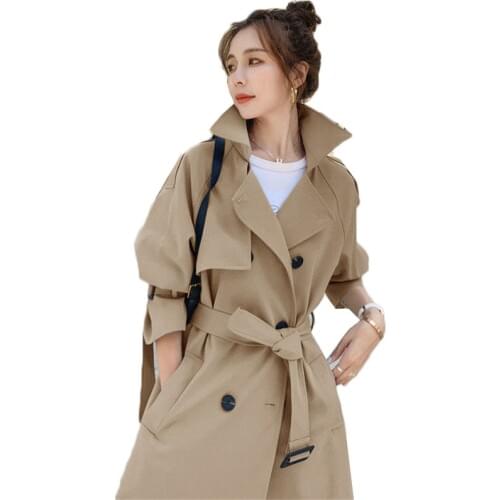 Womens Trench Coat New Spring Autumn New Style Korean Loose Fashion Mid-length Windbreaker With Belt Elegant khaki Overcoat 630
