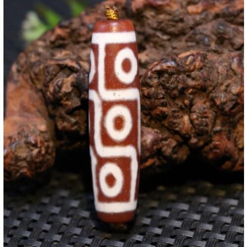 Treasure Unique Ultra Energy Tibetan Old Red Agate 9 Eye Kingdom Totem dZi Bead Amulet Pendant A Timestown UPD210106A