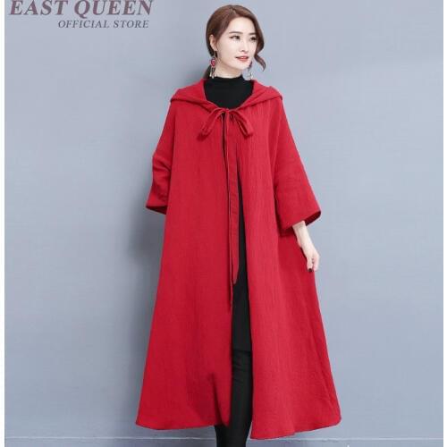Vintage Chinese Tunic Cape Femme Poncho Cotton Linen Embroider Meditation Robe Hooded Long Coat Windbreaker Chinese Cloak DD1164