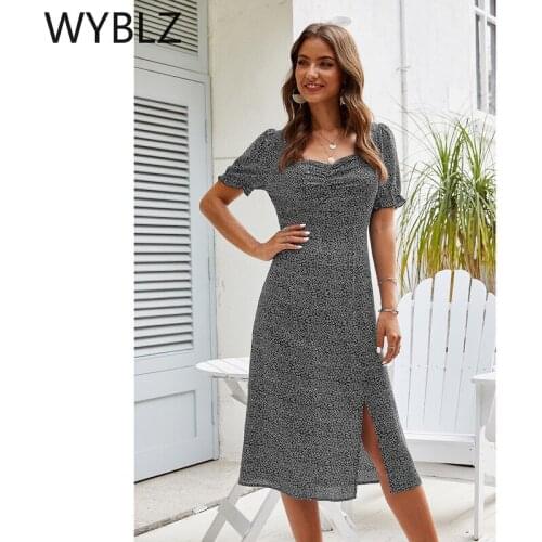 WYBLZ Fashion Ladies Boho Leopard Print Shirt Dress Women Casual Midi Holiday Summer Dress Female High Waist Beach Dresses Robe