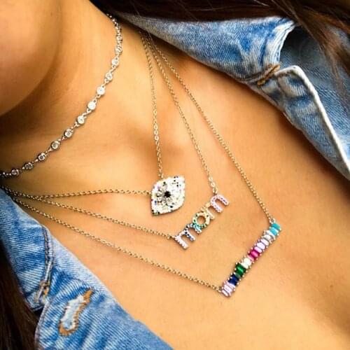 High Quality Rainbow Baguetee Cz Bar Geometric Pendant & Necklaces Colorful Rainbow Gold Filled 2021 Women Fashion Choker Gifts