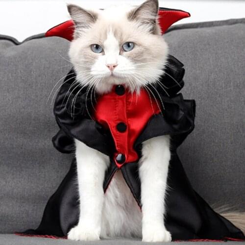 Halloween Pet Dog Cat Cosplay Skirt Puppy Kitten Cloak with Horns Xmas Dress Up Mantle Clothes