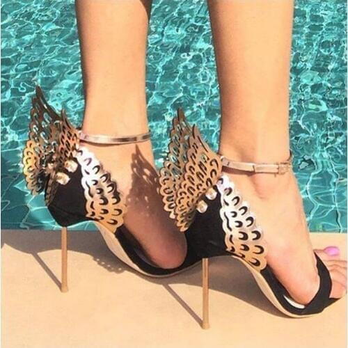 Sandalias Mujer 2019 Sexy Black White Women Pumps Stylish Butterfly Wings Summer Bridal Shoes Ankle Strap Ladies Party Sandals