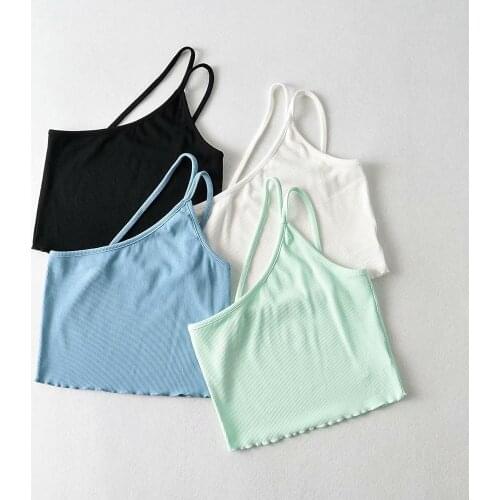 Wood Ear Slanted Shoulder Round Collar Slim Vest 2021 Summer New European and American Womens DLDD674