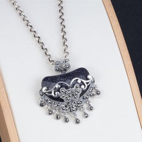 100% 925 sterling silver amethyst sand ruyi lock tassel necklace female retro style temperament inlaid zircon pendant