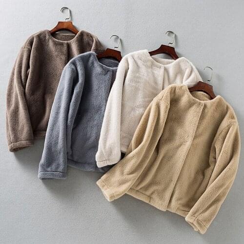 Winter women fashion loose single breasted soft faux fur thermal casual outerwear jacket