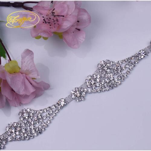1 yard AAA-Grade Trim Applique Sew on Garment Bags Crystal Hole Glass Rhinestone Cup Chain Silver Base Dress Decoration
