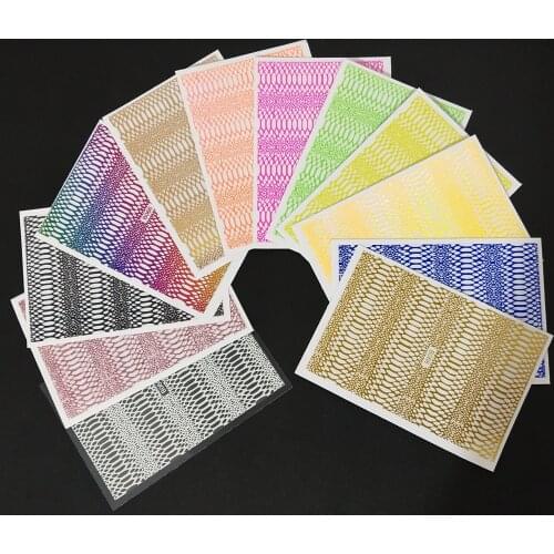 12pcs Snake Skin Nail Sticker Designer Laser Glitter Sally Mesh Net Line Holographic 3D Silk Neon Nail Art Decorations
