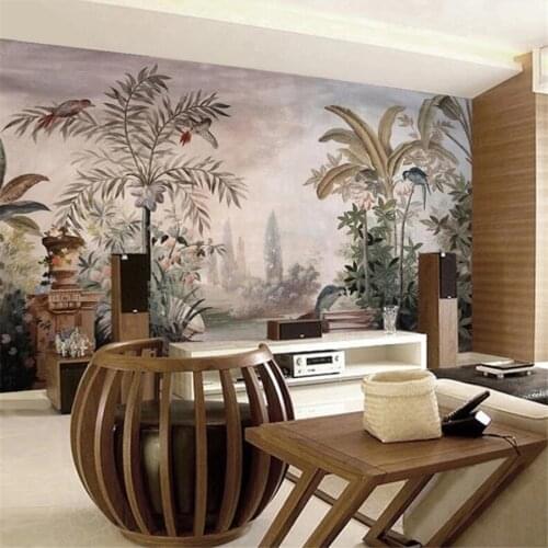 Custom 3d murals European retro hand-painted tropical plants background home decor Self Adhesive wallpaper decorate Waterproof