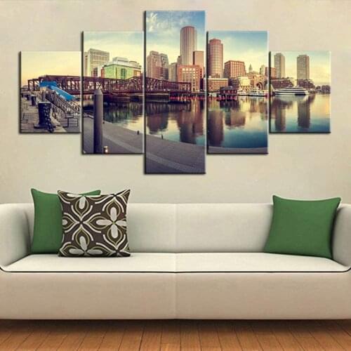 5 Panel Canvas Painting Picture City Building Poster Living Room Home Decoration Prints Modern Hotel Office Wall Art