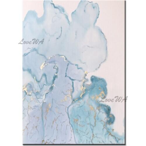 Abstract Dye Blue Canvas Oil Painting Pure Handmade Wall Hanging Paintings Fine Art Modern Wall Decor For Living Room Artwork