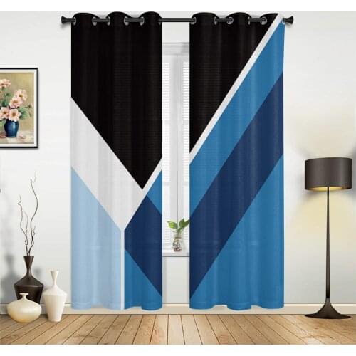 Abstract Blue Geometric Texture Window Curtains for Living Room Kitchen Curtain with Valance Kids Room Home Decor