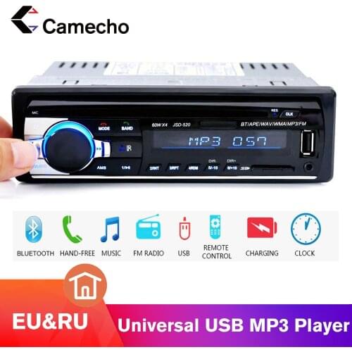 Camecho 12V Bluetooth Car Stereo FM Radio MP3 Audio Player Charger USB SD AUX Auto Electronics Subwoofer In-Dash 1 DIN Autoradio